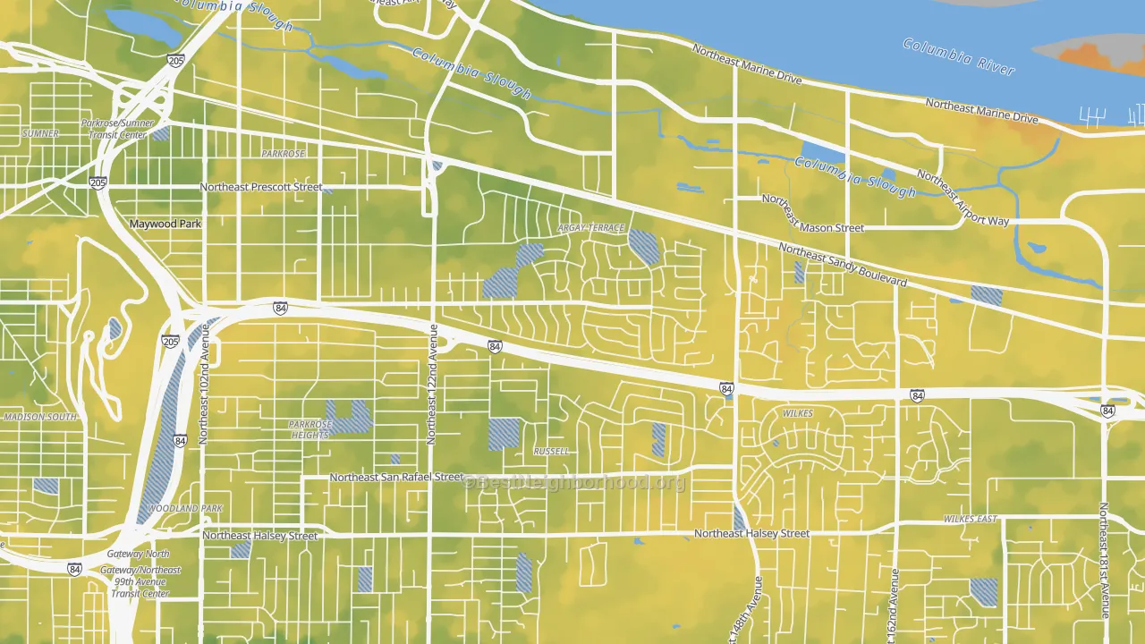 Bike Grade map of Argay, Portland, OR