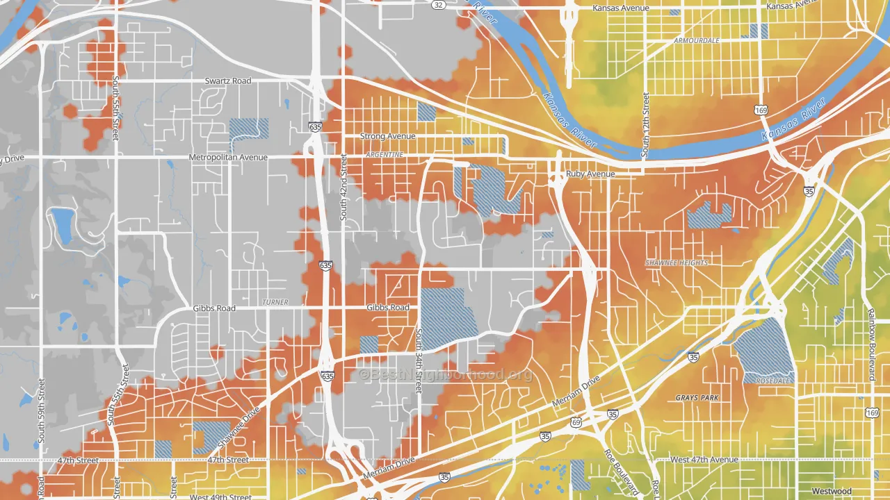Bike Grade map of Argentine, Kansas City, KS