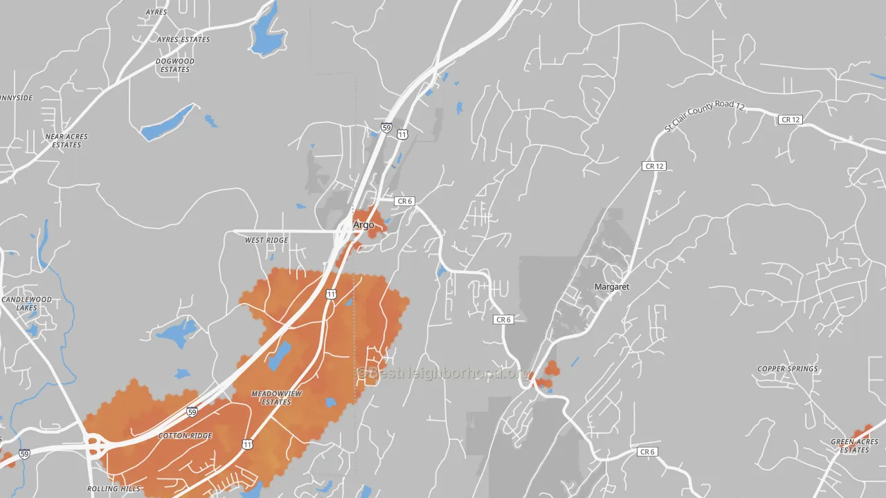 Bike Grade map of Argo, AL