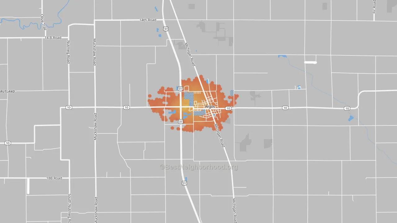 Bike Grade map of Argos, IN