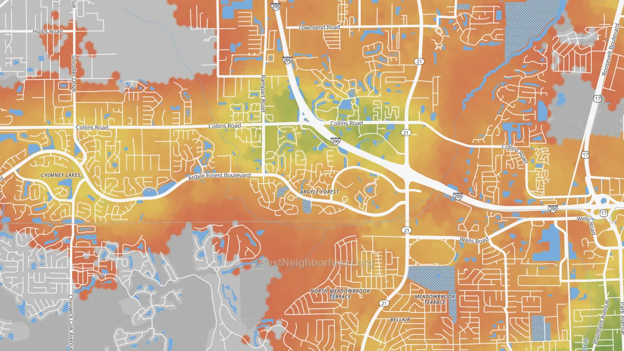 Bike Grade map of Argyle Forest, Jacksonville, FL