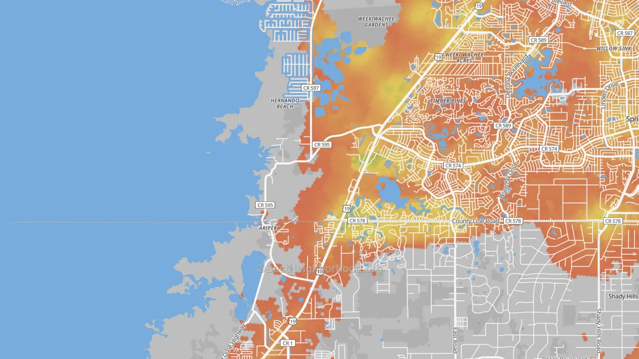 Bike Grade map of Aripeka, FL