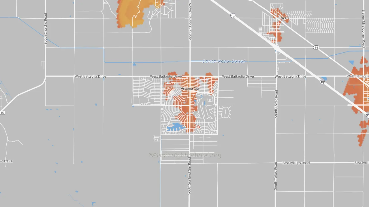 Bike Grade map of Arizona City, AZ