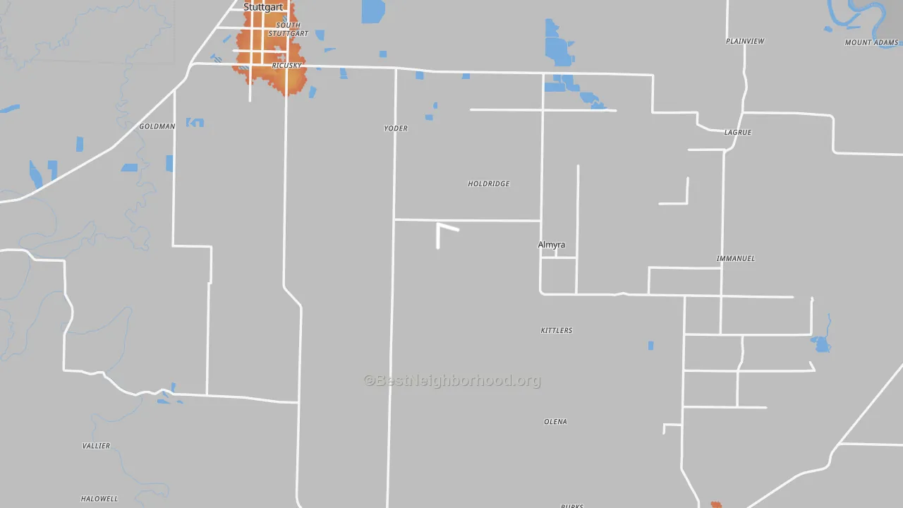 Bike Grade map of Arkansas County, AR