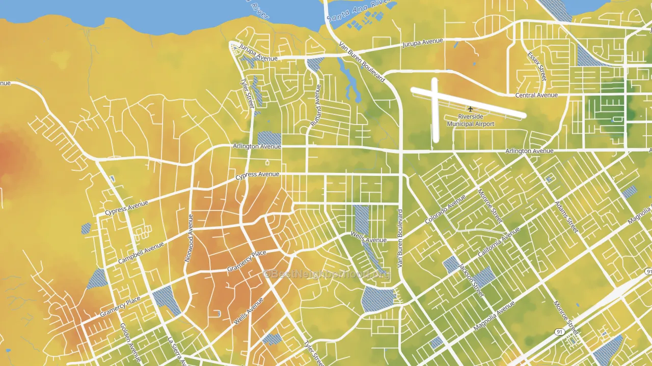 Bike Grade map of Arlanza, Riverside, CA