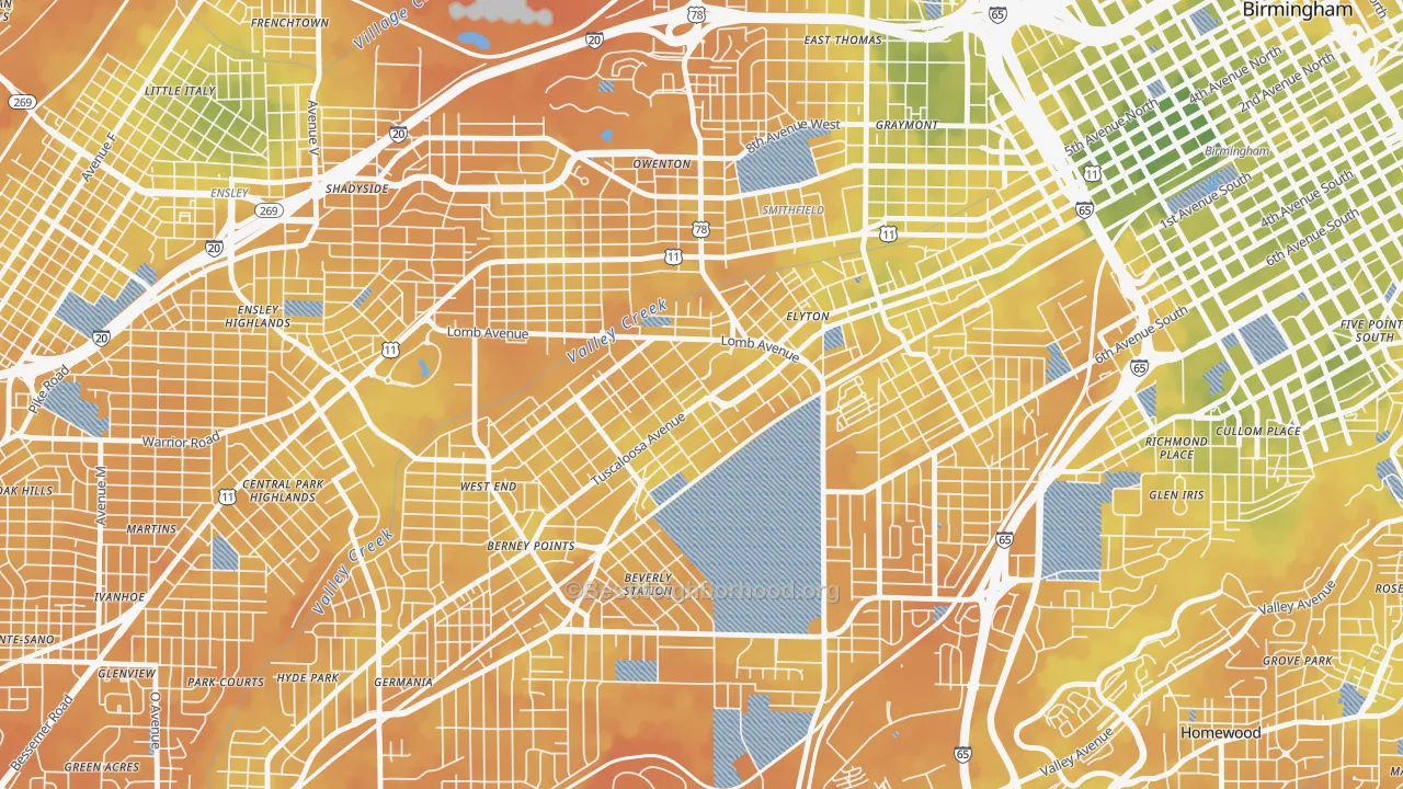 Bike Grade map of Arlington, Birmingham, AL
