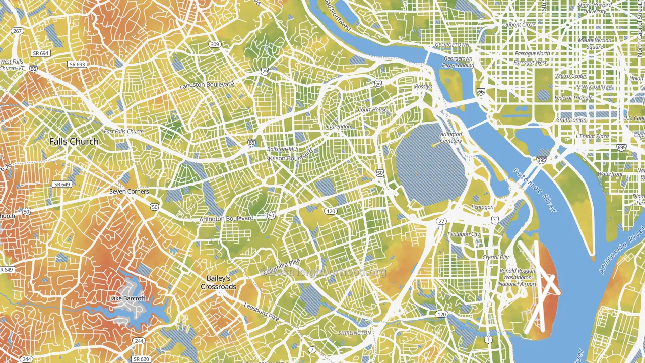 Bike Grade map of Arlington County, VA
