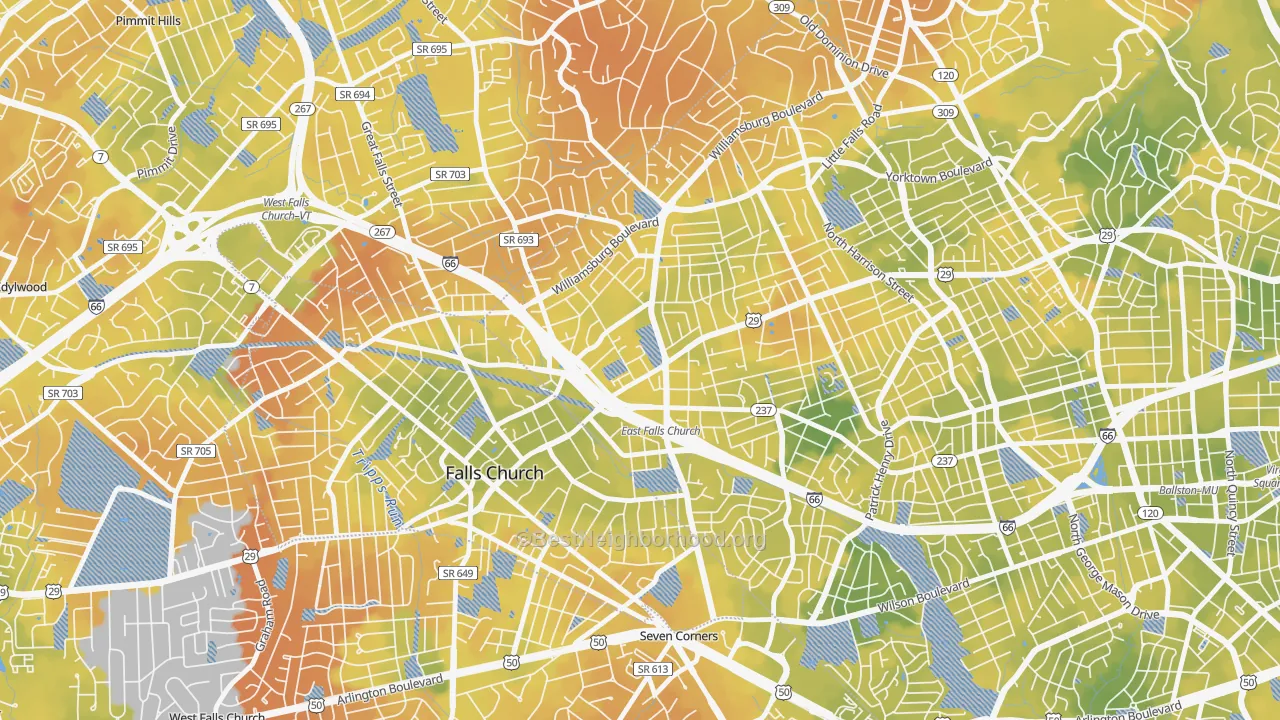 Bike Grade map of Arlington-East Falls, Arlington, VA