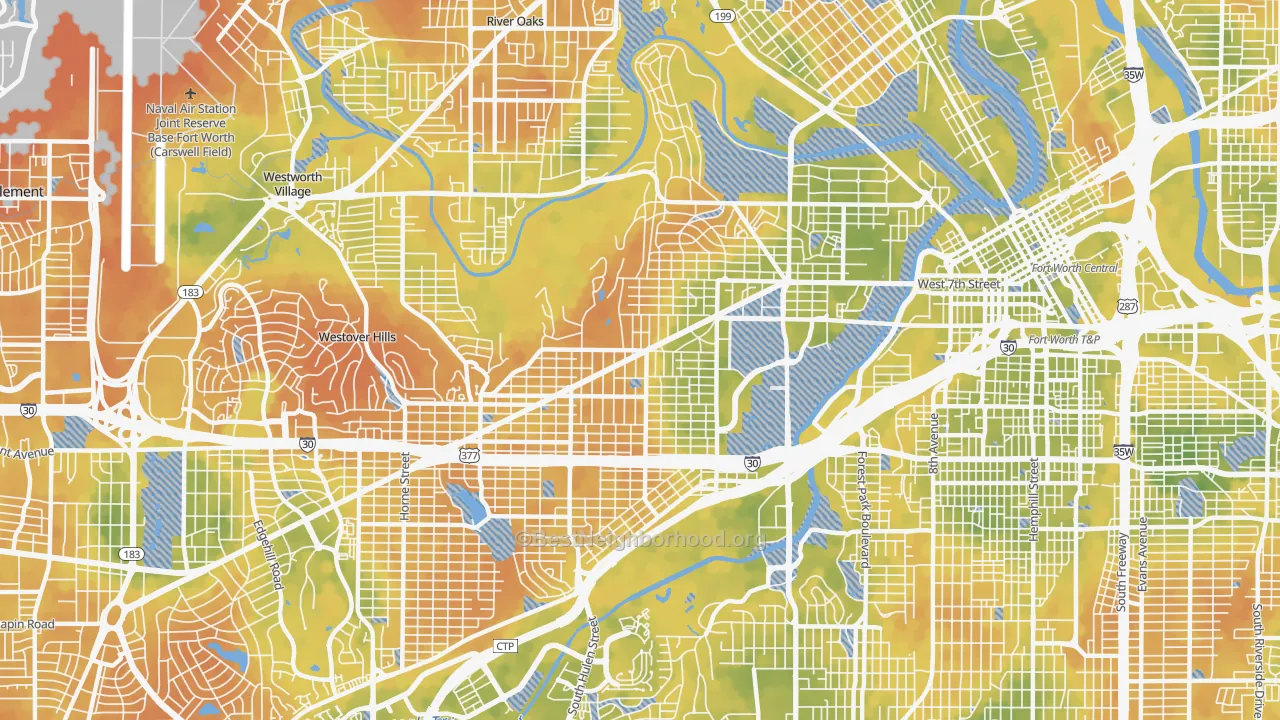Bike Grade map of Arlington Heights, Fort Worth, TX