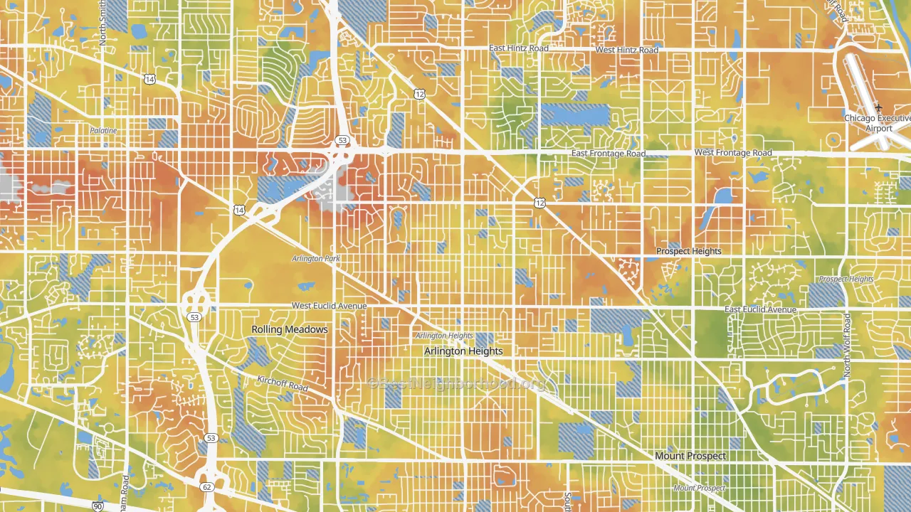 Bike Grade map of Arlington Heights, IL