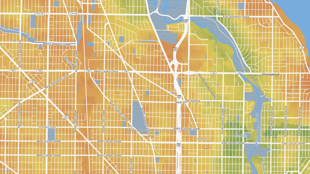 Bike Grade map of Arlington Heights, Milwaukee, WI