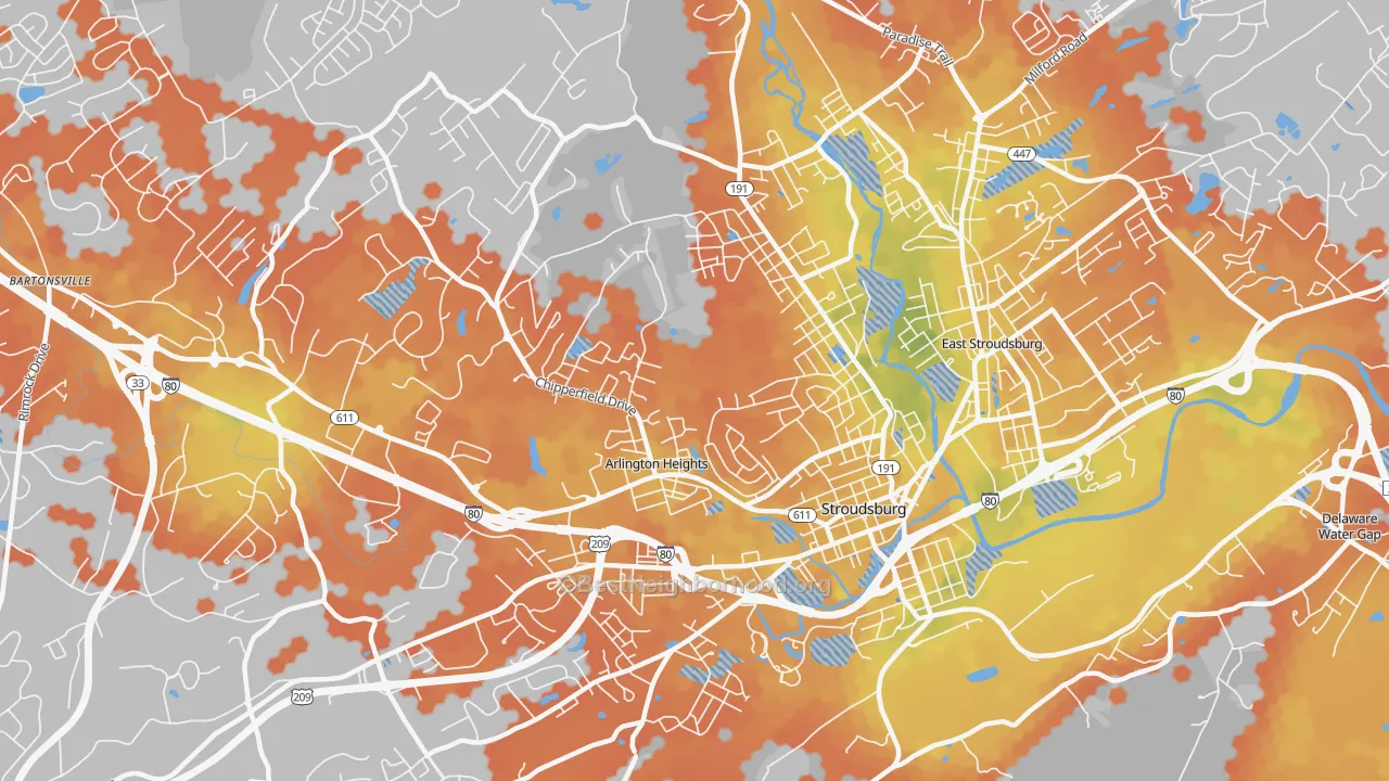 Bike Grade map of Arlington Heights, PA