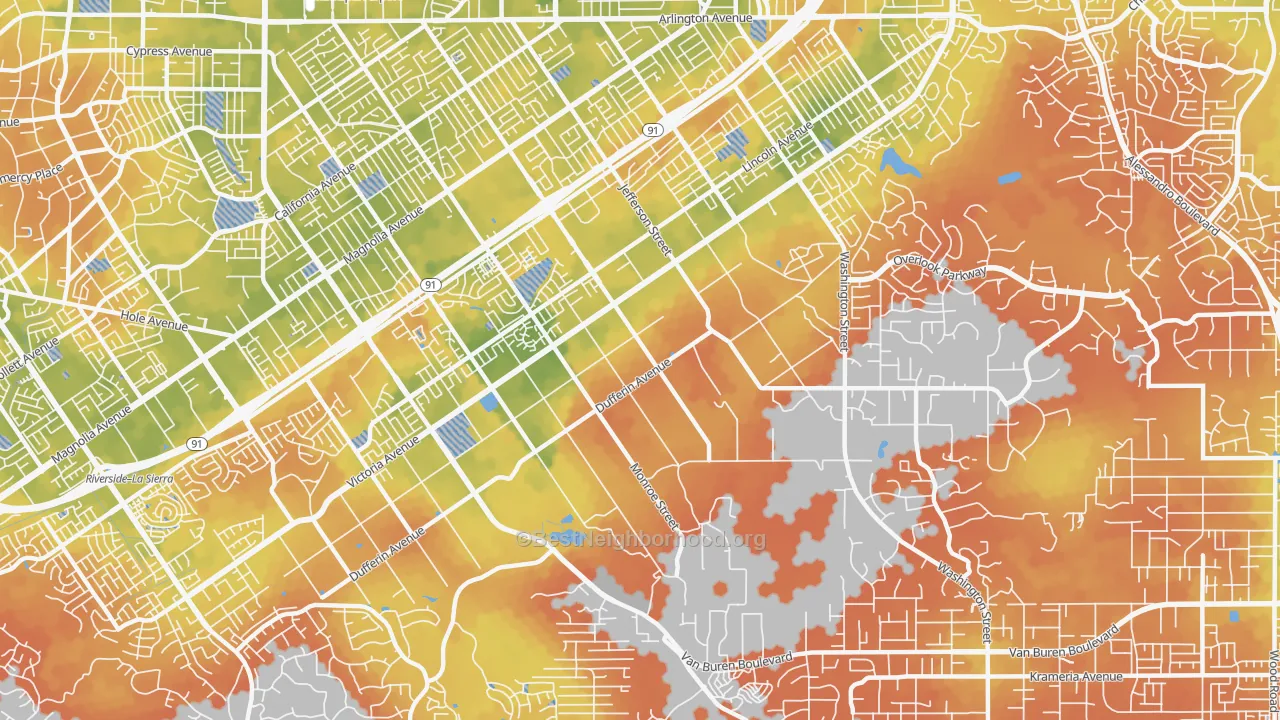 Bike Grade map of Arlington Heights, Riverside, CA