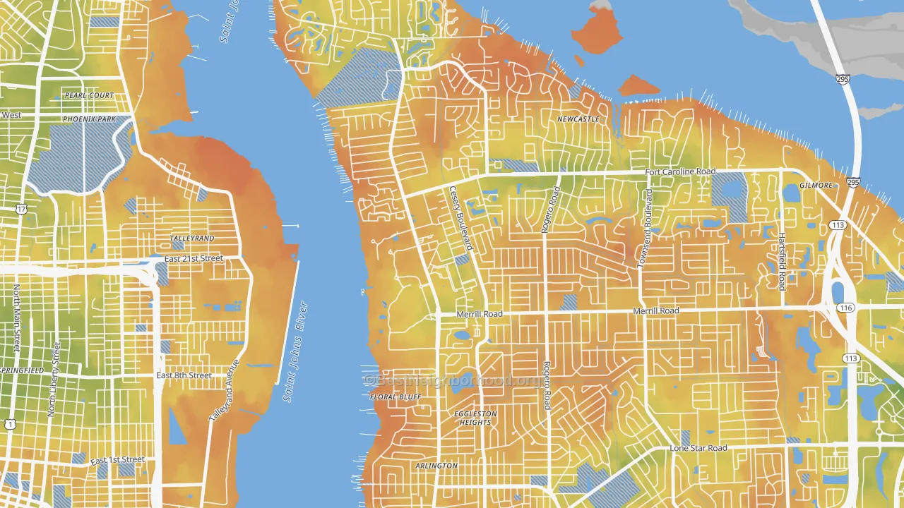 Bike Grade map of Arlington Manor, Jacksonville, FL