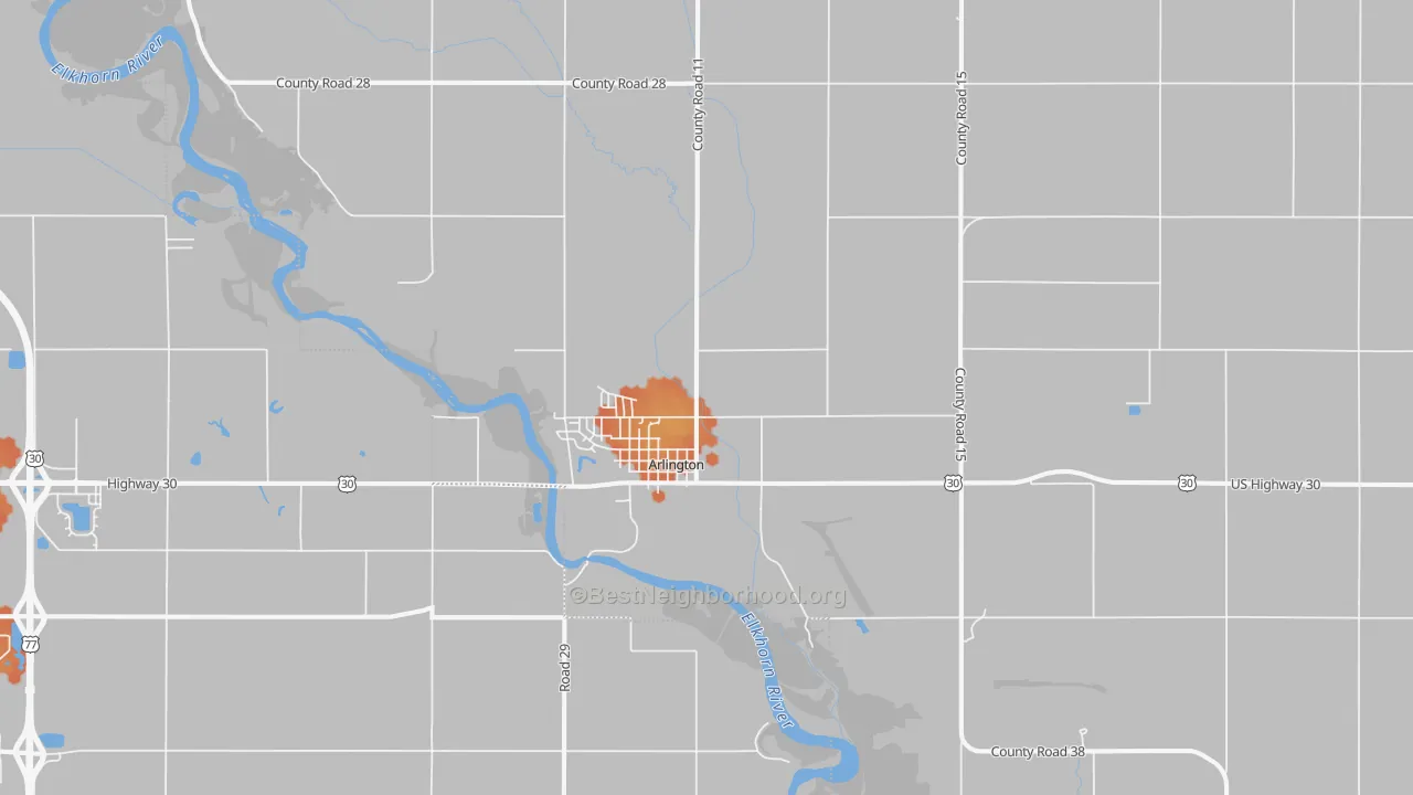Bike Grade map of Arlington, NE