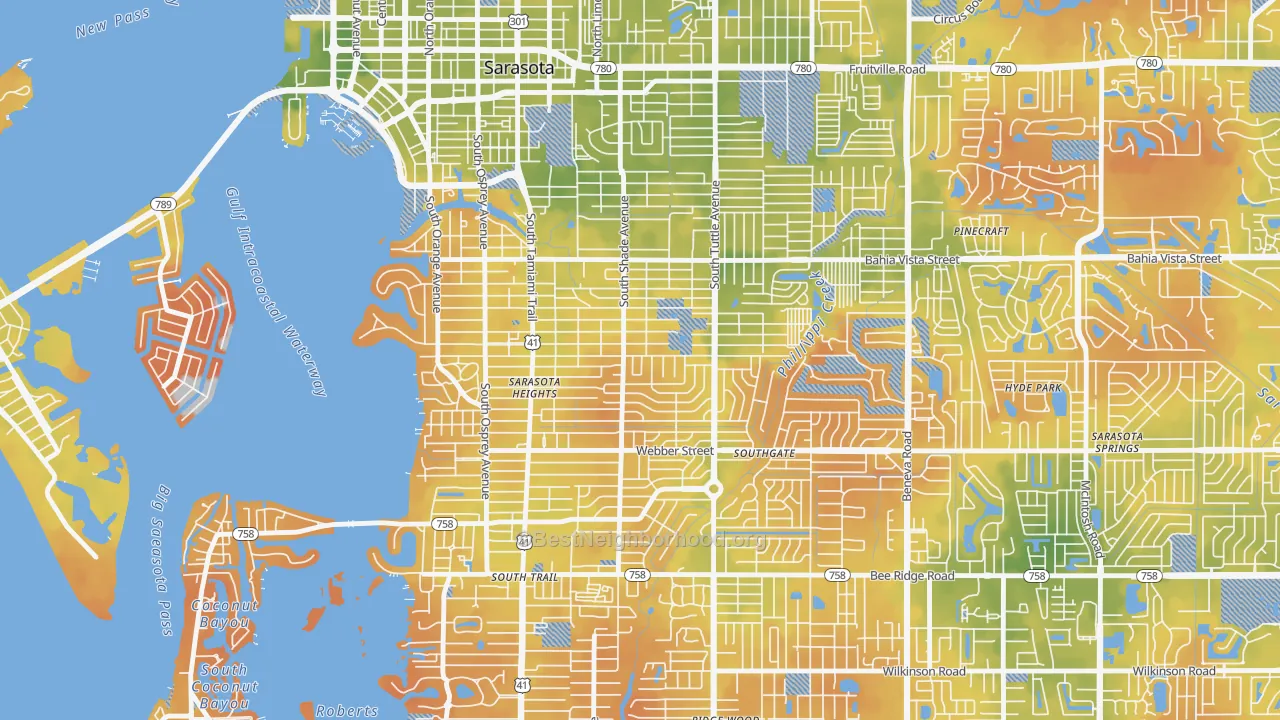 Bike Grade map of Arlington Park, Sarasota, FL