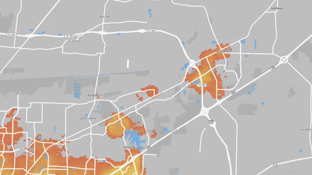 Bike Grade map of Arlington, TN