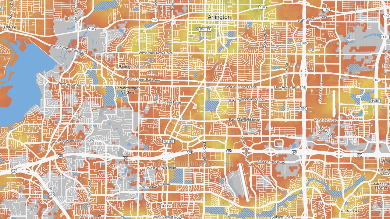 Bike Grade map of Arlington, TX