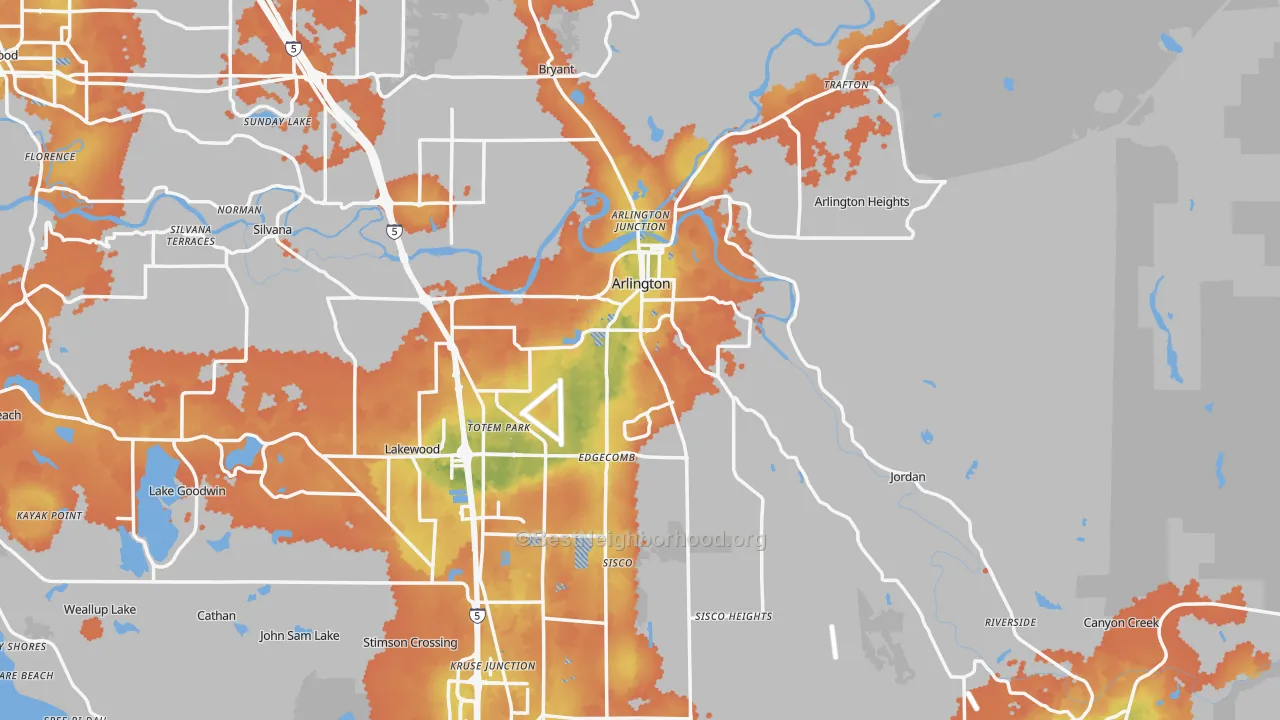Bike Grade map of Arlington, WA