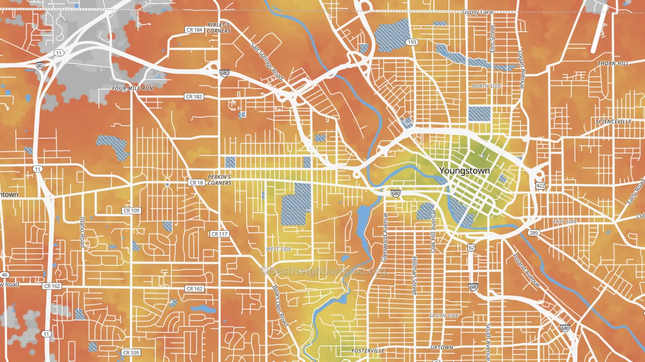 Bike Grade map of Arlington, Youngstown, OH