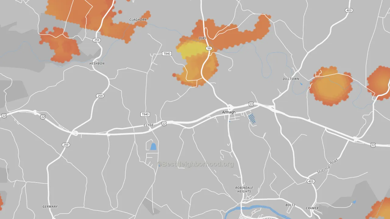 Bike Grade map of Armagh, PA