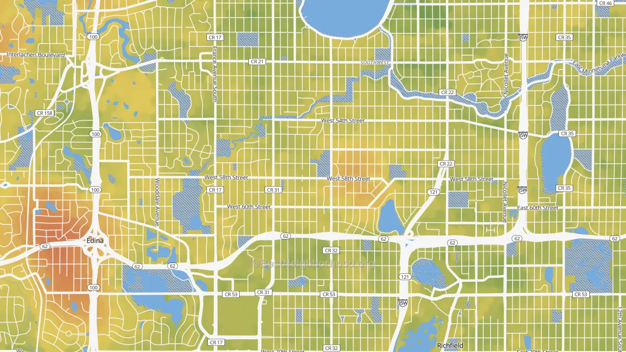 Bike Grade map of Armatage, Minneapolis, MN