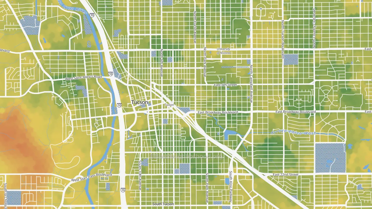 Bike Grade map of Armory Park, Tucson, AZ