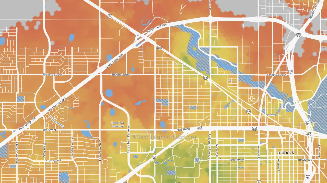 Bike Grade map of Arnett Benson, Lubbock, TX