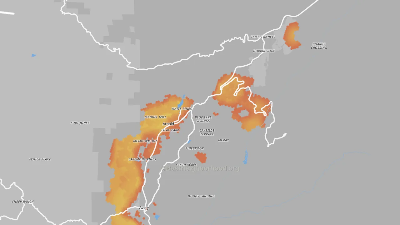 Bike Grade map of Arnold, CA