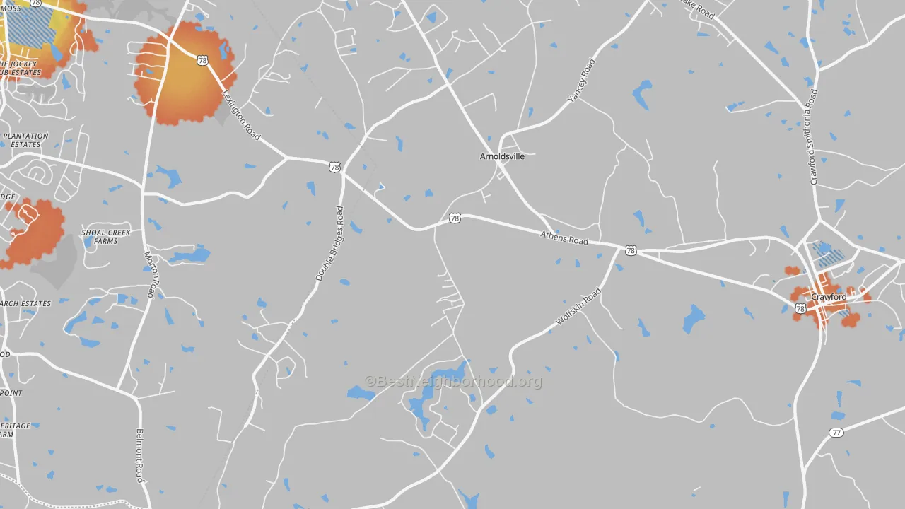 Bike Grade map of Arnoldsville, GA