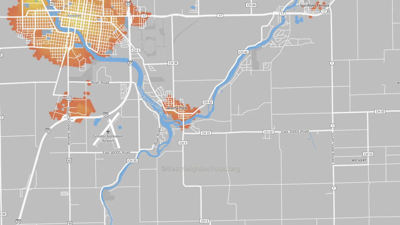 Bike Grade map of Aroma Park, IL