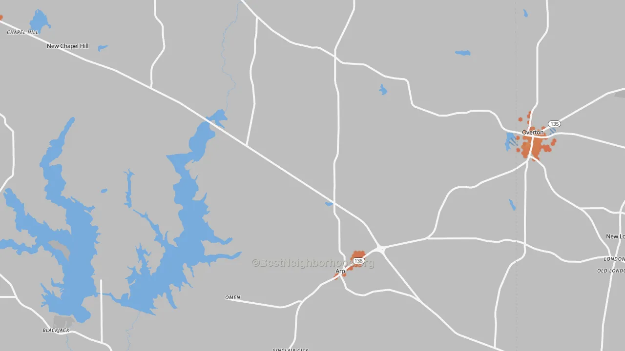 Bike Grade map of Arp, TX