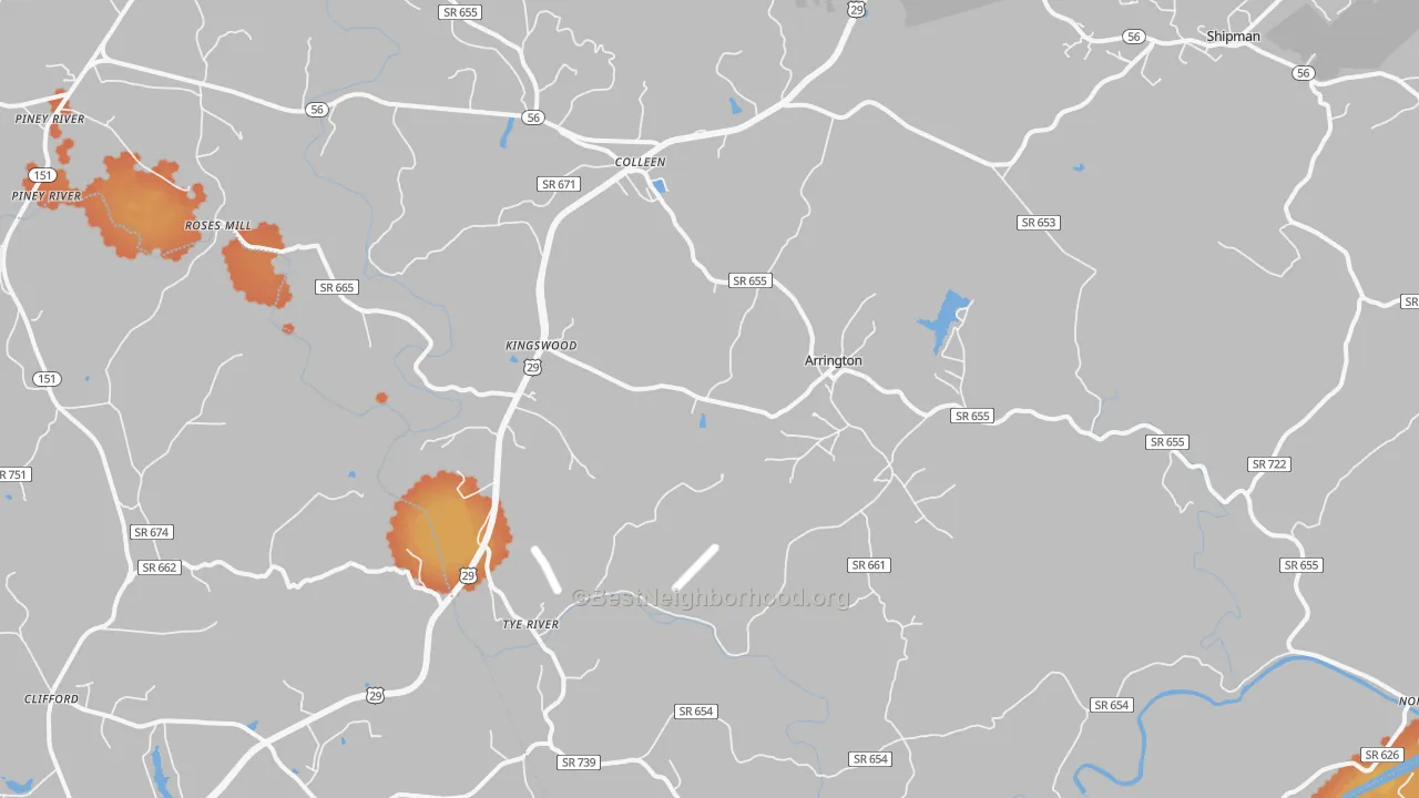 Bike Grade map of Arrington, VA