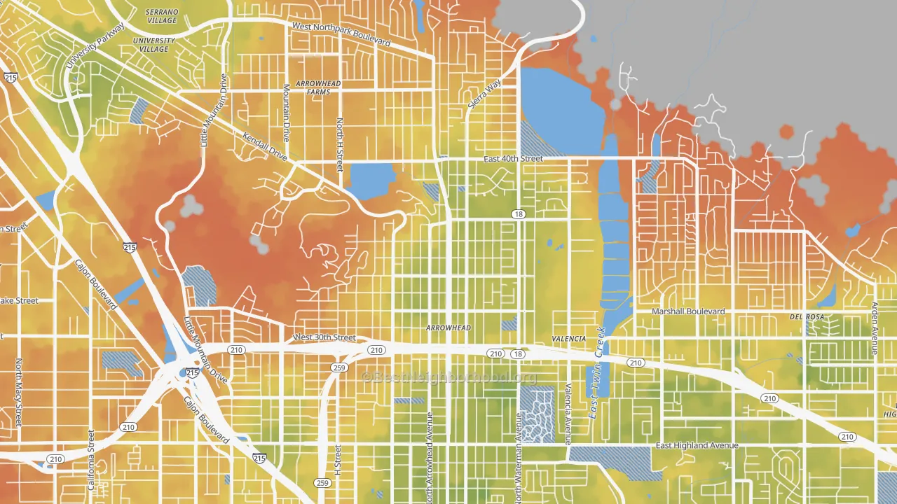 Bike Grade map of Arrowhead, San Bernardino, CA