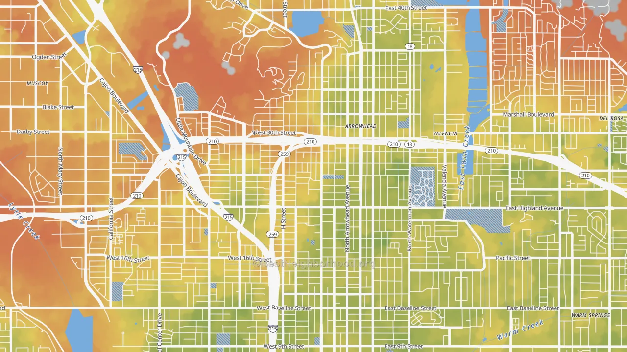 Bike Grade map of Arrowview, San Bernardino, CA