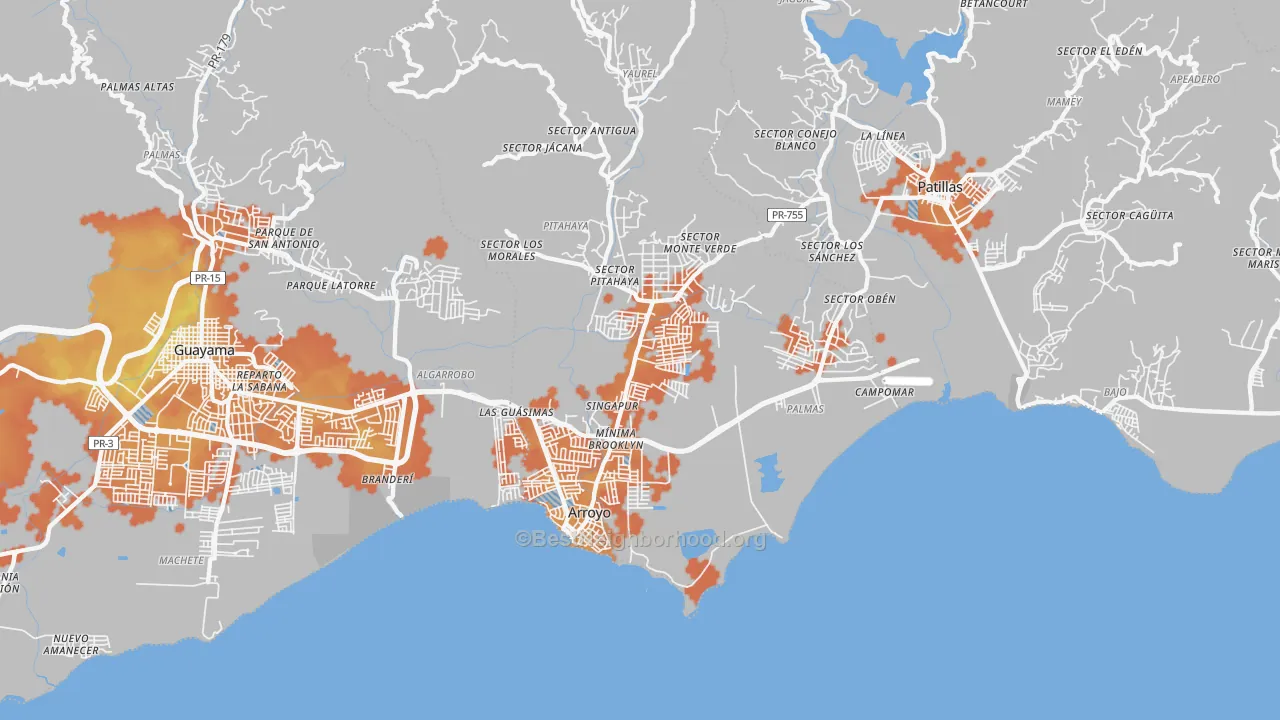 Bike Grade map of Arroyo Municipio, PR