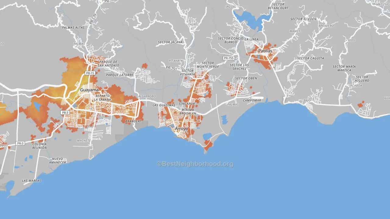 Bike Grade map of Arroyo, PR