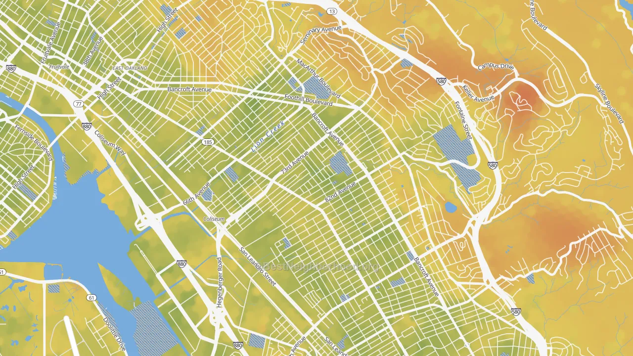 Bike Grade map of Arroyo Viejo, Oakland, CA