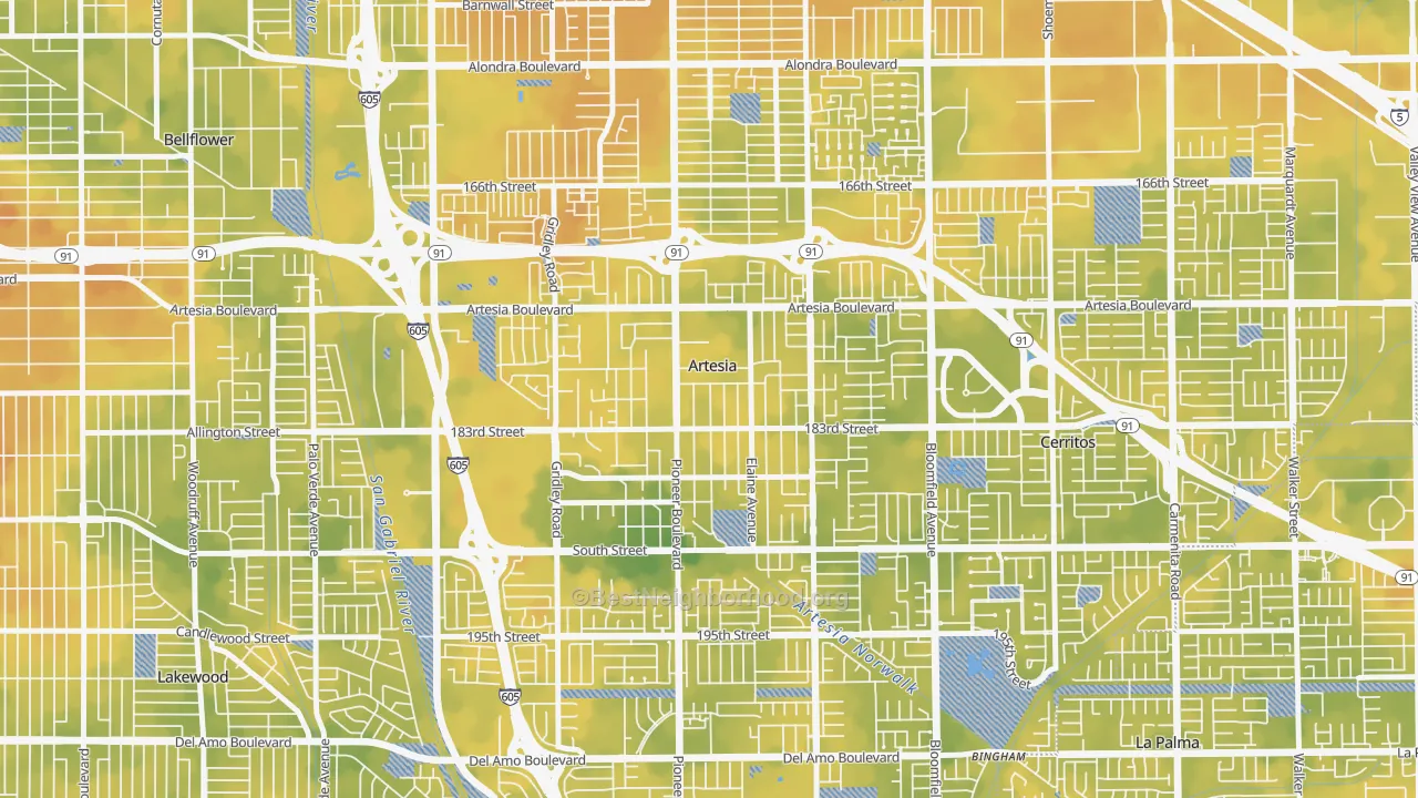 Bike Grade map of Artesia, CA