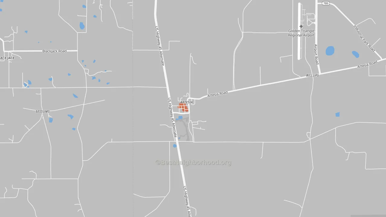 Bike Grade map of Artesia, MS
