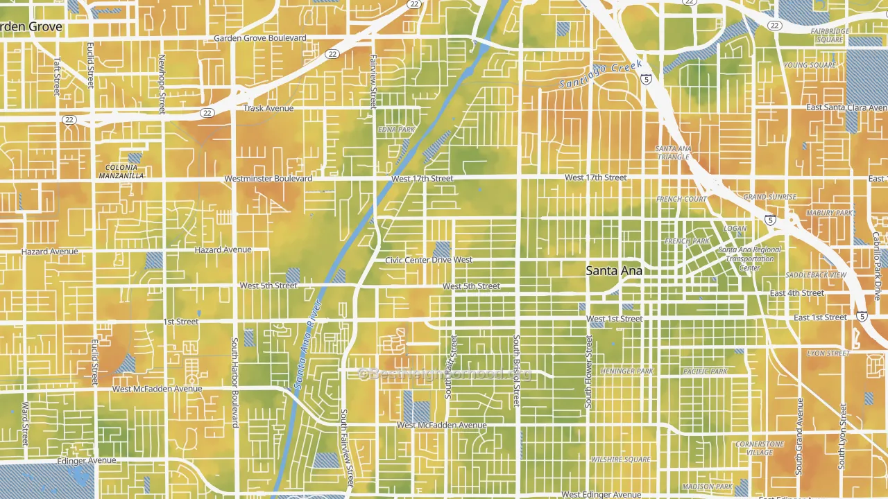Bike Grade map of Artesia Pilar, Santa Ana, CA
