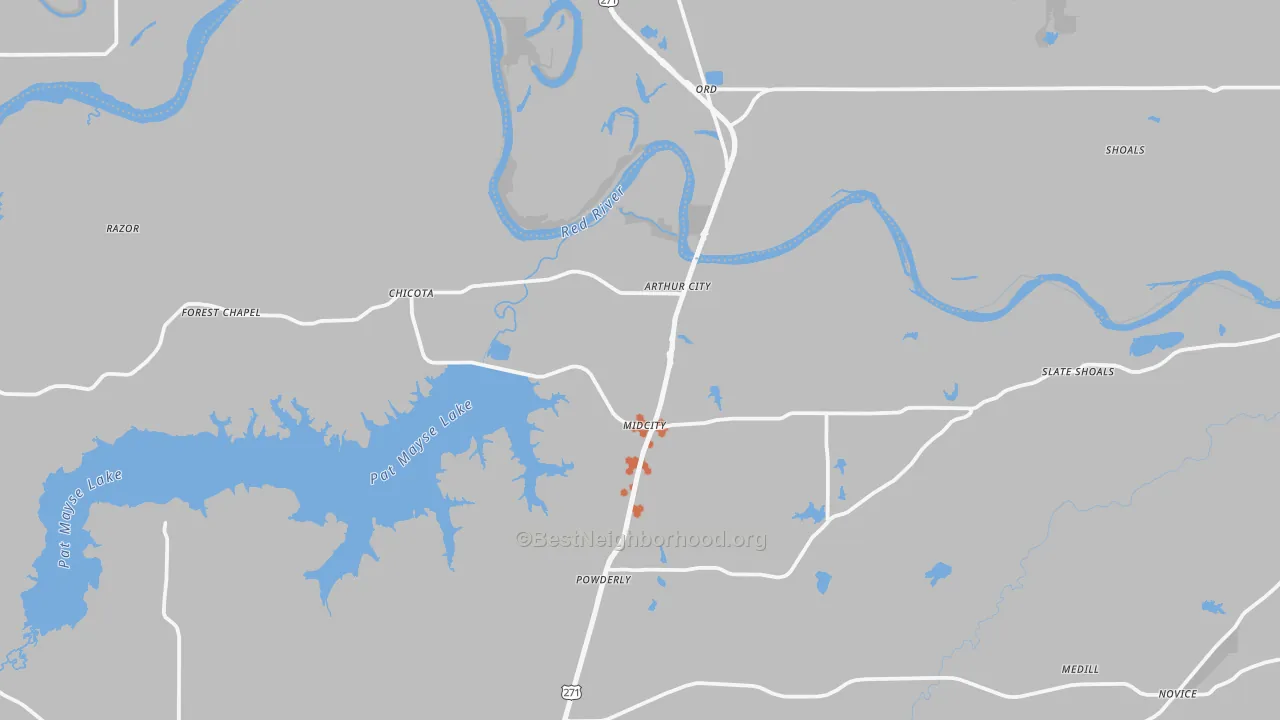 Bike Grade map of Arthur City, TX