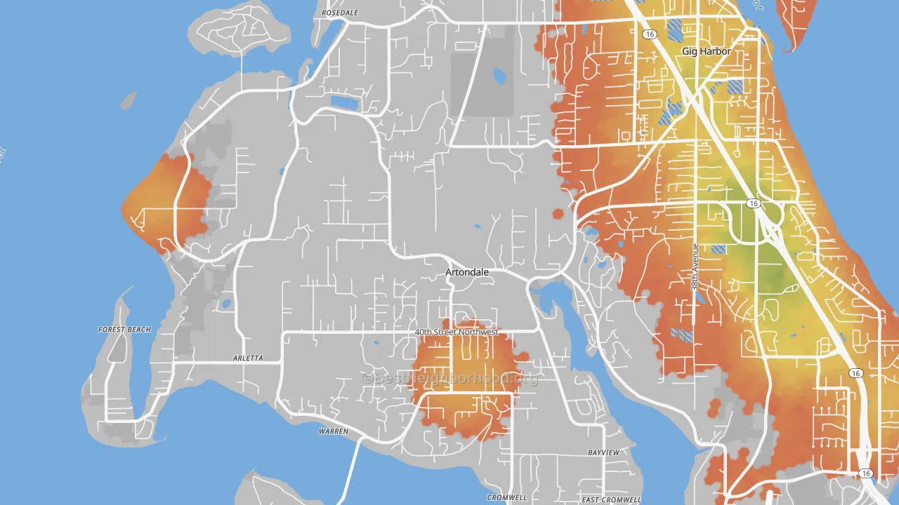 Bike Grade map of Artondale, WA