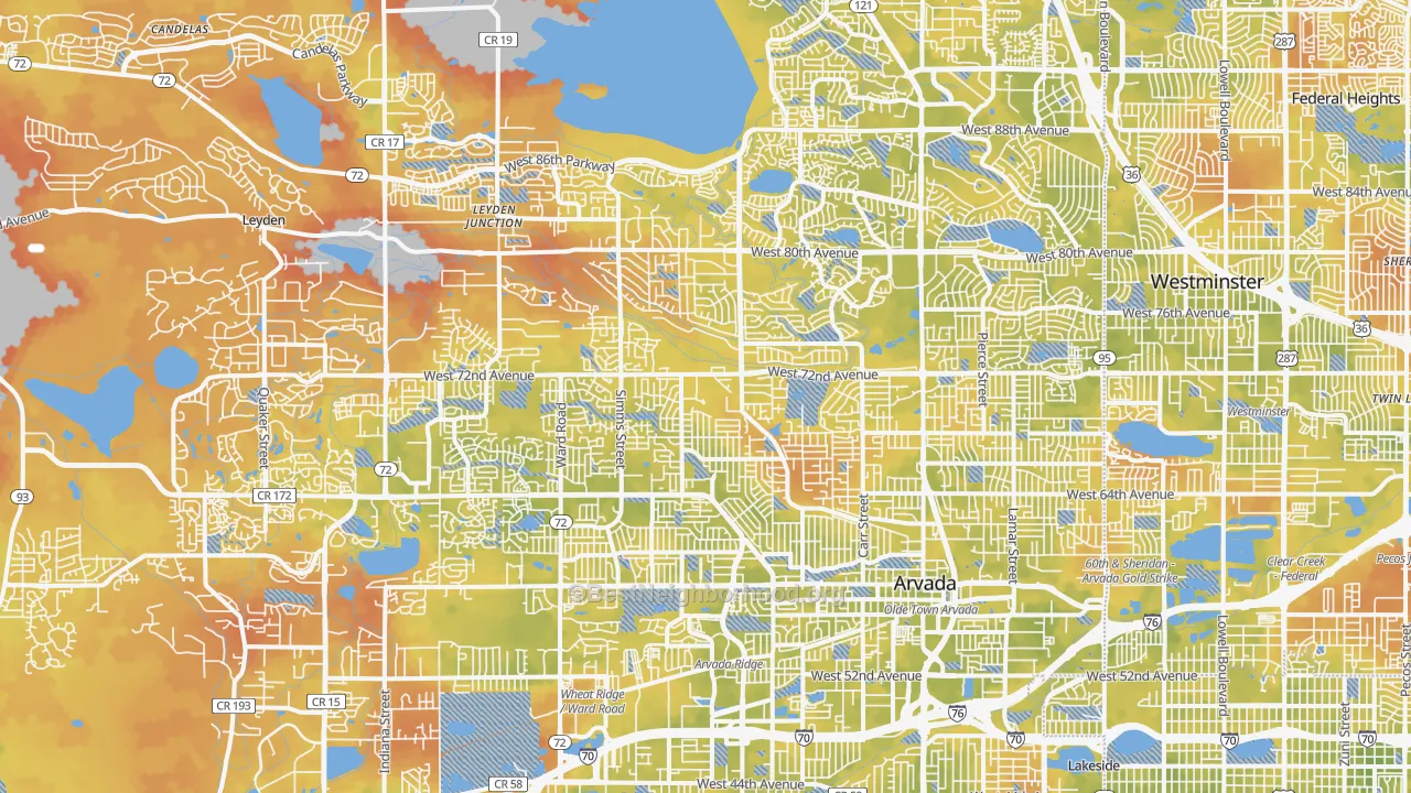 Bike Grade map of Arvada, CO