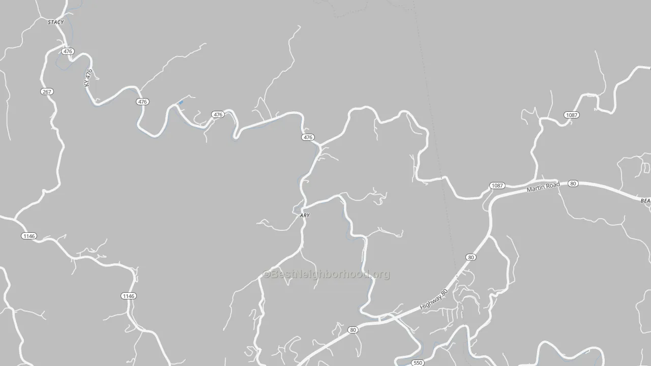 Bike Grade map of Ary, KY