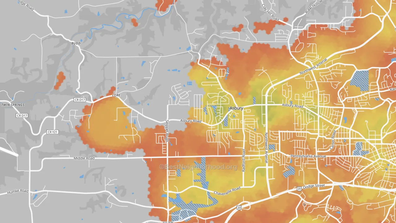 Bike Grade map of Asbury, IA