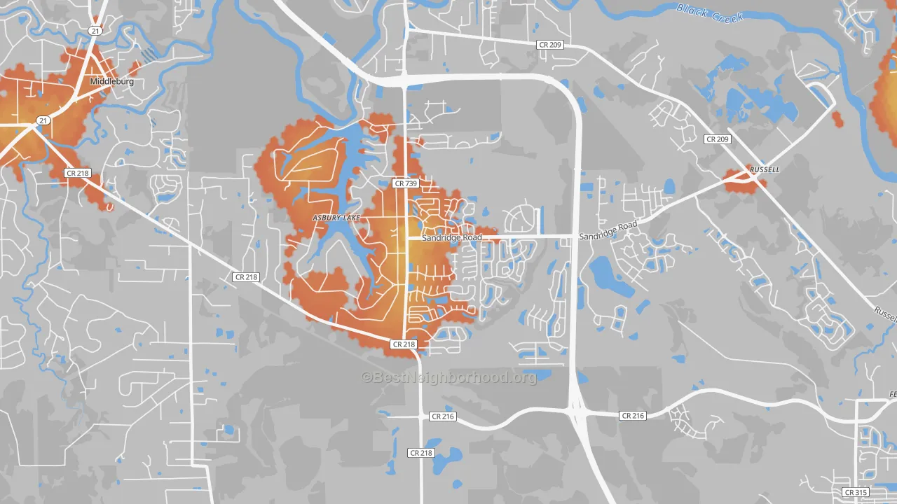 Bike Grade map of Asbury Lake, FL