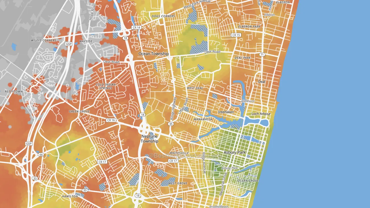 Bike Grade map of Asbury Park, NJ