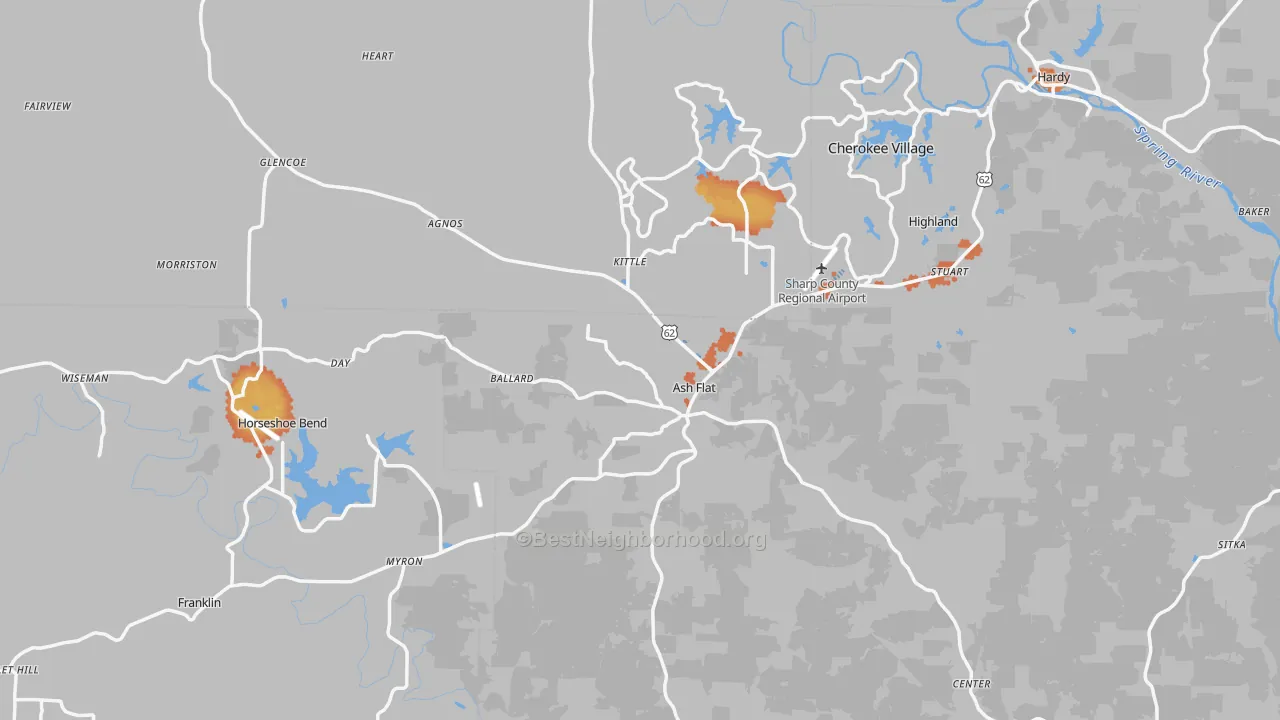 Bike Grade map of Ash Flat, AR