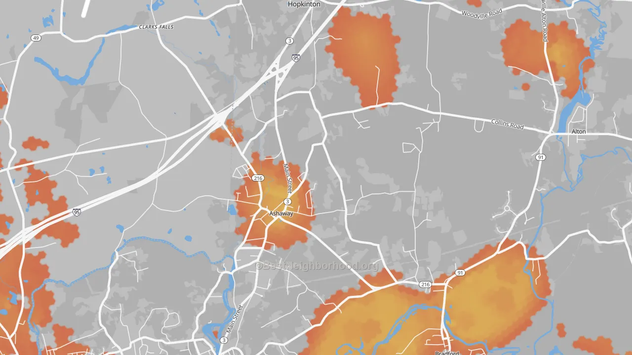 Bike Grade map of Ashaway, RI